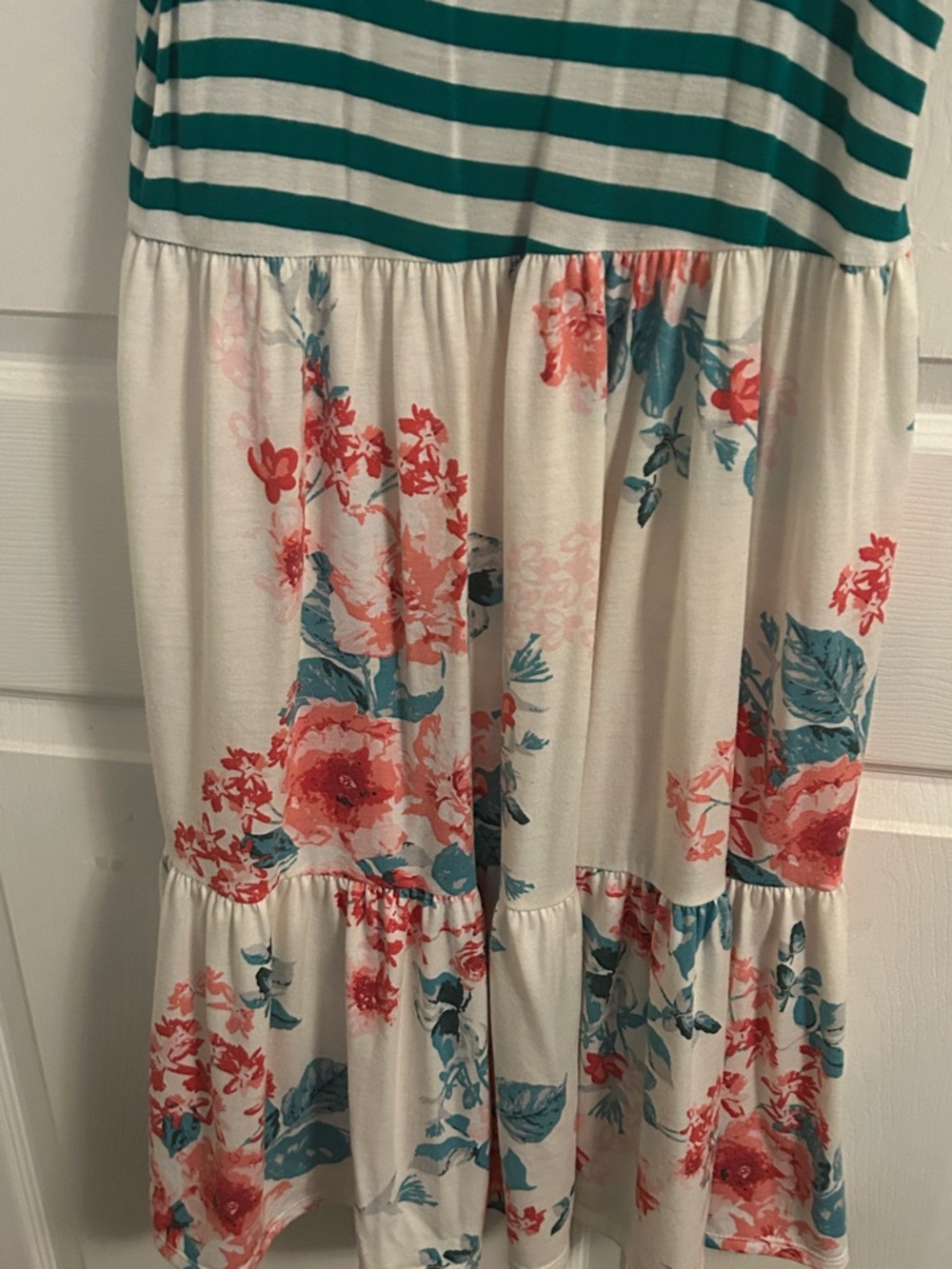 Striped Green and Cream Floral Midi Dress - Picture 2 of 2